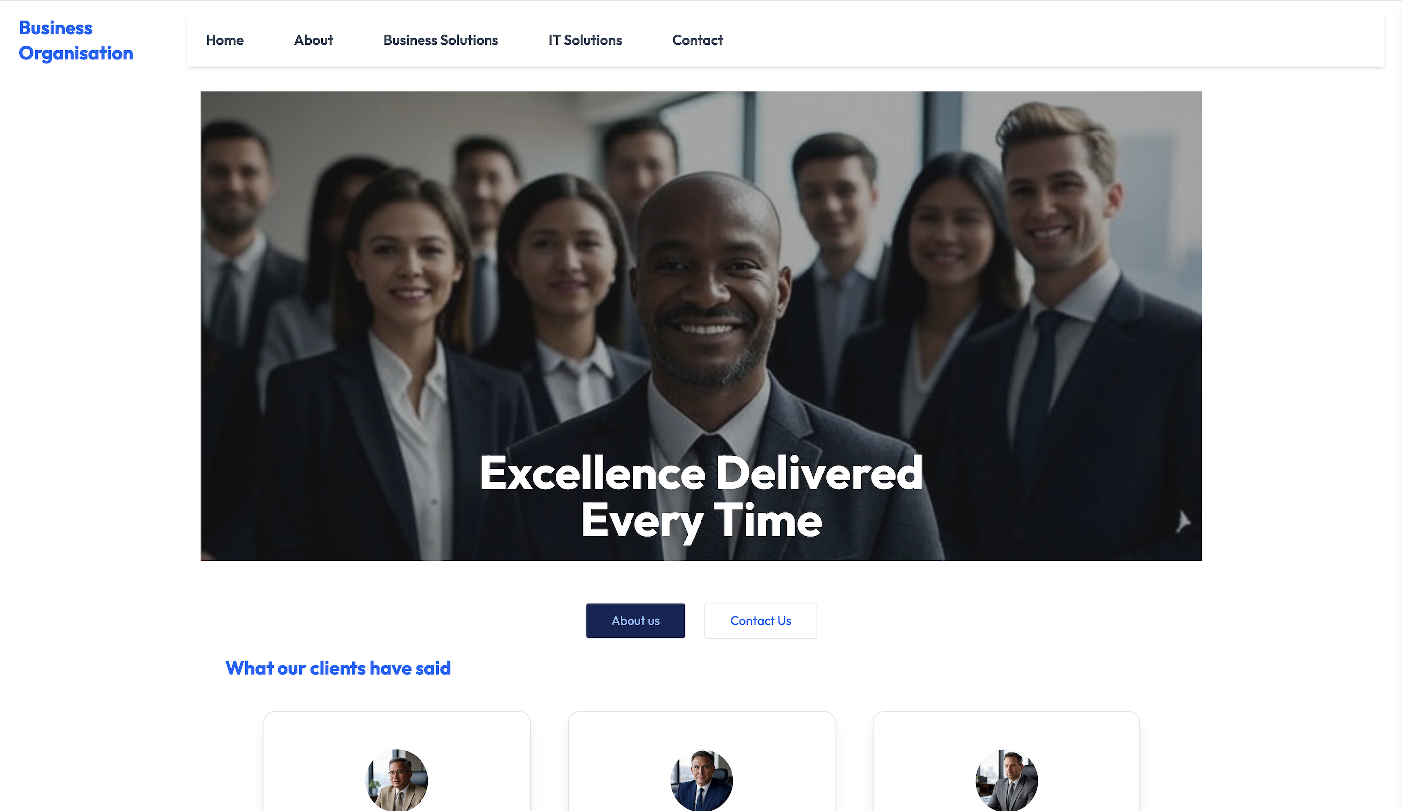Screenshot of the Business Organisation web project